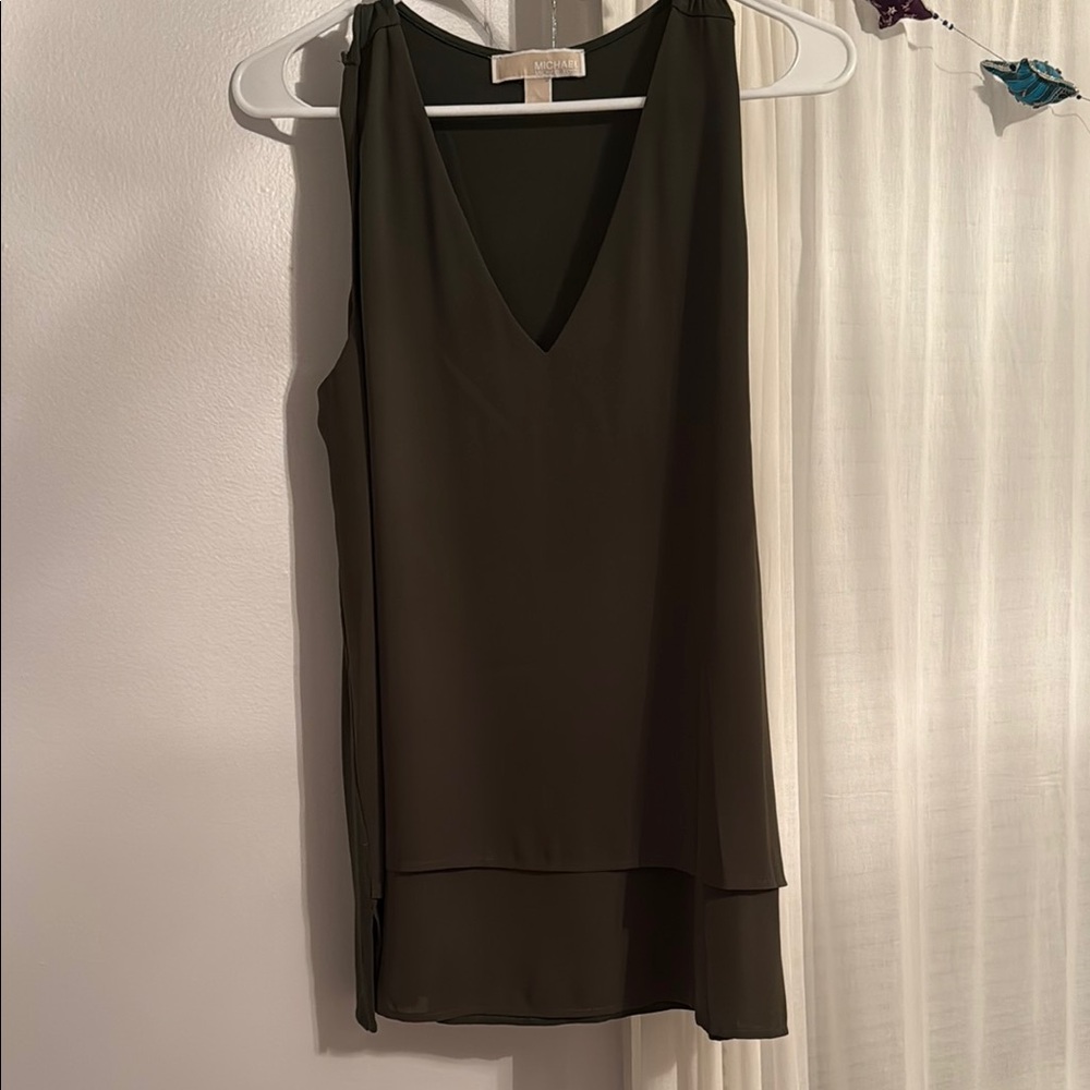 Michael Kors Green Asymmetrical Tank Top